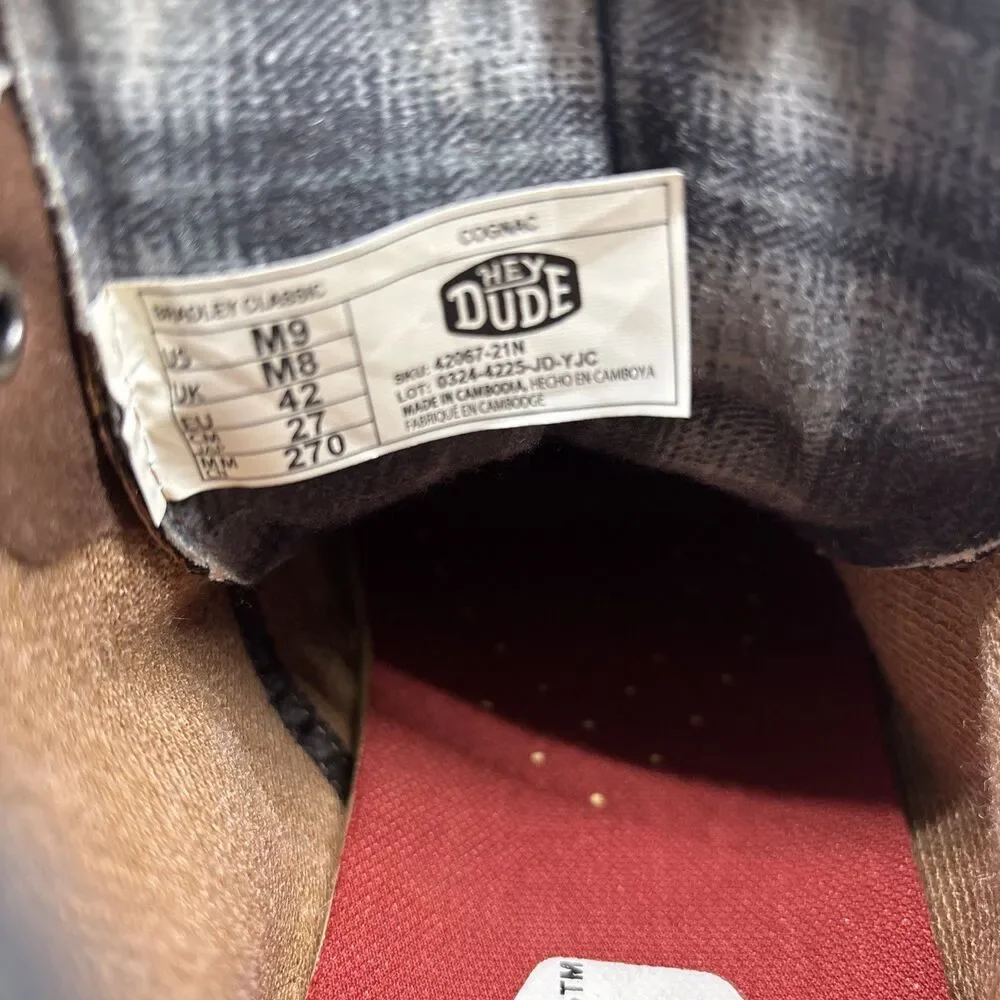 NWT Hey Dude Men's Bradley Classic Tumbled Cognac Brown Size 9 lightweight wool